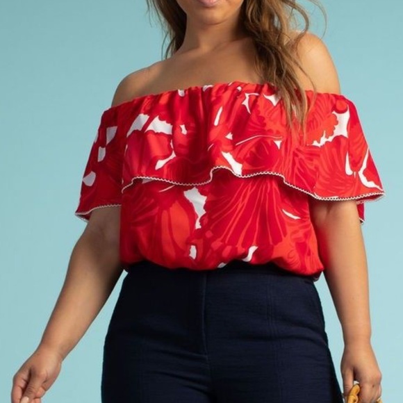 Trina Turk Terrace Silk-Lined Off The Shoulder Top - Picture 2 of 6